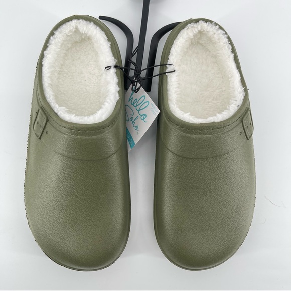 Hello Soho Women’s Olive Green Faux Fur Cozy Lined EVA Slip On Clogs Medium 7/8 - Picture 3 of 13
